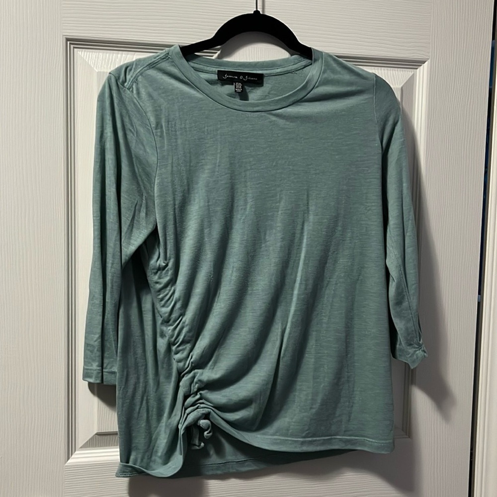 Women's 3/4 Sleeve Cute Scrunched Tie Shirt Winter Light Green Jasmine Juliana